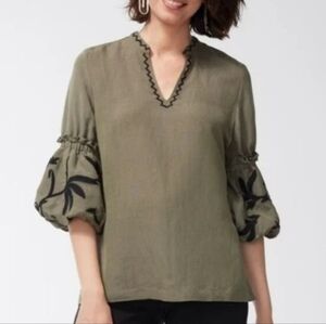 NWT Chico's Olive Green Embroidered Women's Top Size 2